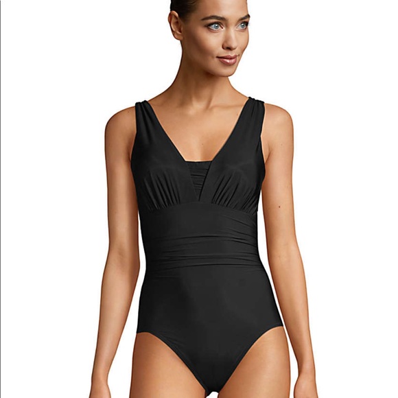 Lands End swimsuit Grecian tummy control black - Picture 4 of 7